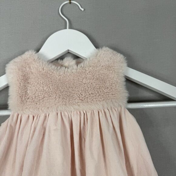 Janie and Jack Baby Girls Dress 12 Months Pink Faux Fur Collar Holiday Retro - Picture 2 of 10